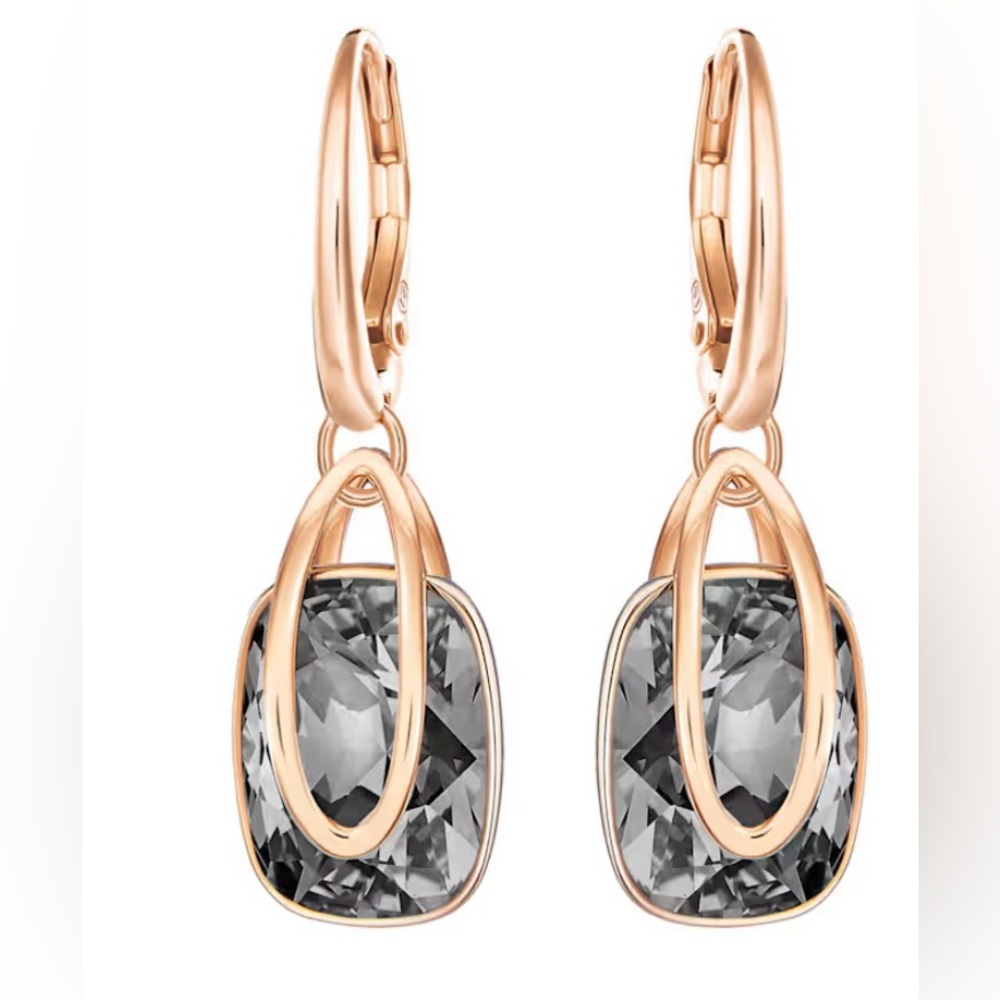 NWB Swarovski Holding drop earrings - Gray, Rose gold-tone plated